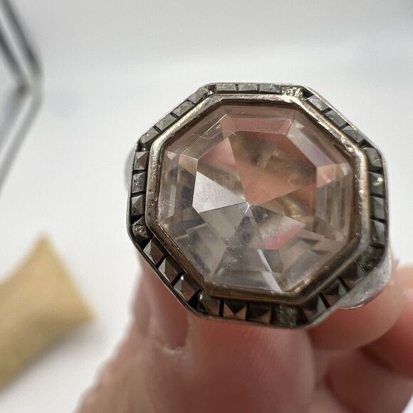 Faceted Quartz Crystal 925 Sterling Large Ring With Spinel READ Size 6.75 - Picture 6 of 16